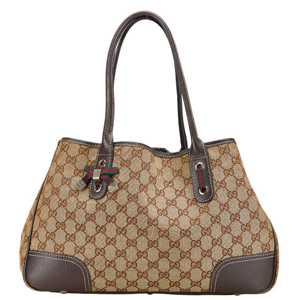グッチ GGキャンバス プリンシー トートバッグ 163805 ベージュ ブラウン キャンバス レザー レディース GUCCI 【中古】