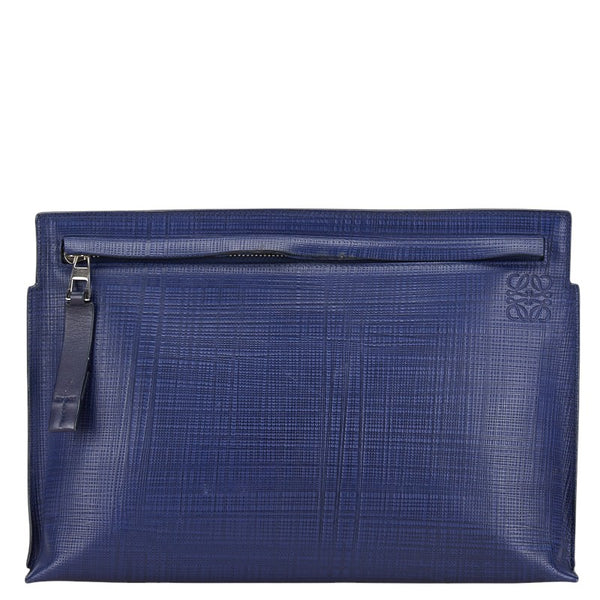ロエベ アナグラム Tポーチ リネン クラッチバッグ ブルー レザー レディース LOEWE 【中古】