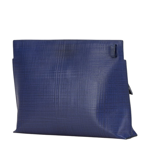 ロエベ アナグラム Tポーチ リネン クラッチバッグ ブルー レザー レディース LOEWE 【中古】