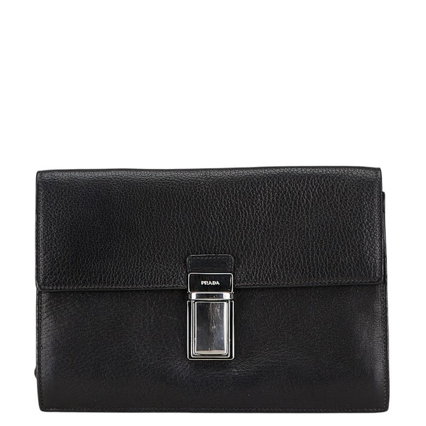プラダ セカンドバッグ クラッチバッグ ブラック レザー メンズ PRADA 【中古】