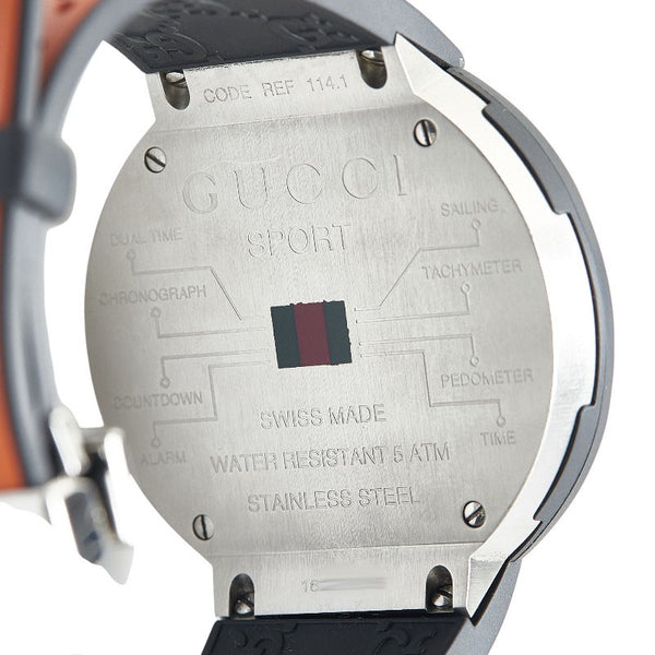 グッチ アイグッチ スポーツ ワールドタイム 腕時計 114.1 クオーツ ブラック文字盤 ステンレススチール ラバー メンズ GUCCI 【中古】