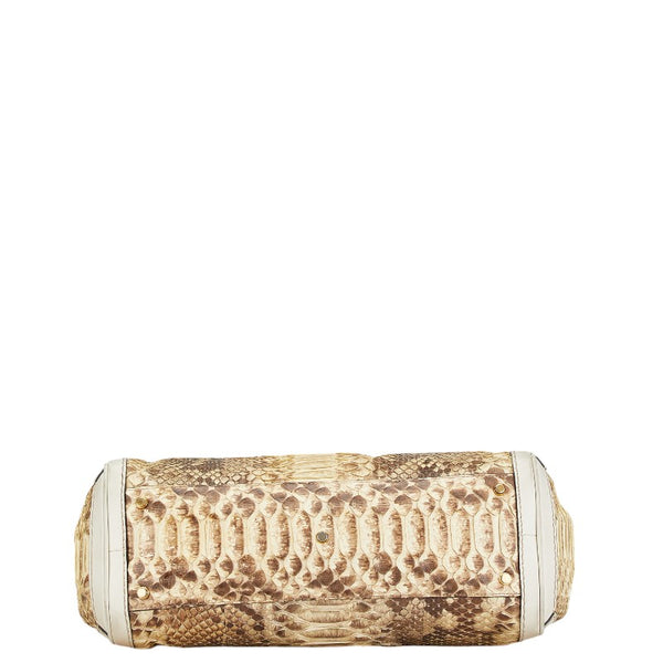 グッチ GGマーモント ヘビ風型押し ハンドバッグ トートバッグ 247183 ベージュ ブラウン パイソン レザー レディース GUCCI 【中古】