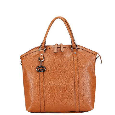 グッチ インターロッキングG ハンドバッグ トートバッグ 33955 520981 ブラウン レザー レディース GUCCI 【中古】