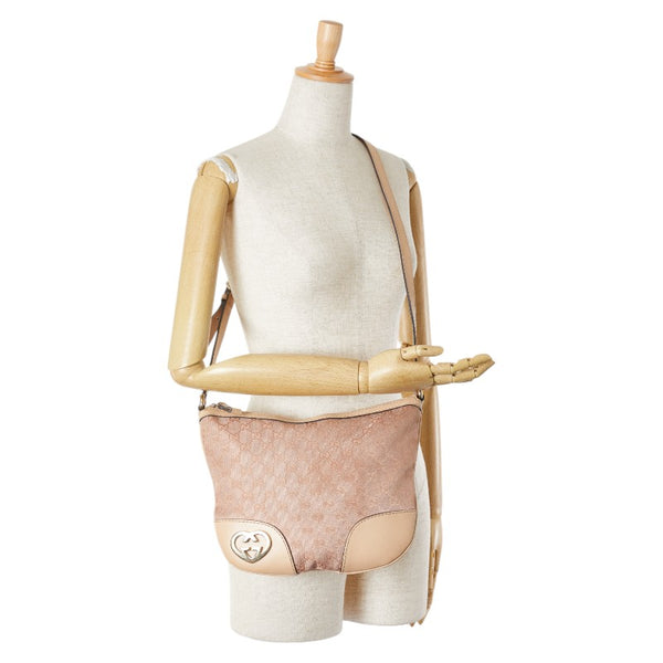 グッチ GGキャンバス ラブリーハート 斜め掛け ショルダーバッグ 257072 ピンク ベージュ キャンバス レザー レディース GUCCI 【中古】