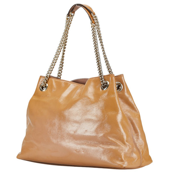 グッチ インターロッキングG ソーホー  チェーン ショルダーバッグ 308982 ベージュ エナメル レザー レディース GUCCI 【中古】