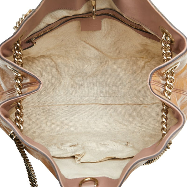 グッチ インターロッキングG ソーホー  チェーン ショルダーバッグ 308982 ベージュ エナメル レザー レディース GUCCI 【中古】