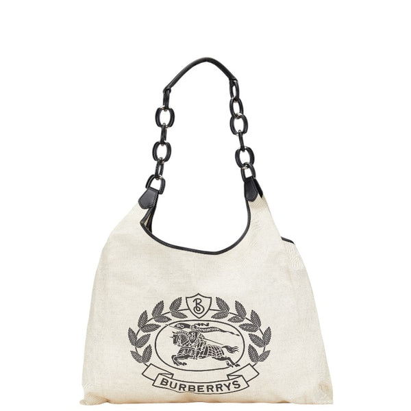バーバリー シャドーホース トートバッグ ベージュ ブラック キャンバス レザー レディース BURBERRY 【中古】