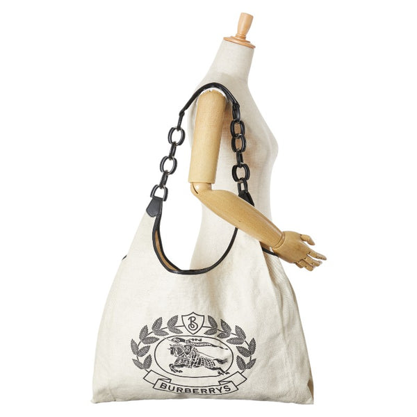 バーバリー シャドーホース トートバッグ ベージュ ブラック キャンバス レザー レディース BURBERRY 【中古】