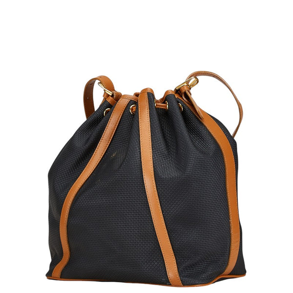 サンローラン YSLプレート ショルダーバッグ 巾着バッグ ブラック ブラウン PVC レザー レディース SAINT LAURENT 【中古】