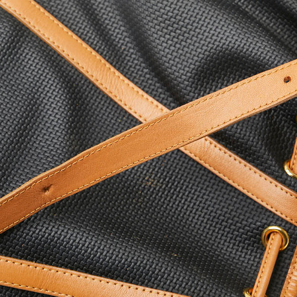 サンローラン YSLプレート ショルダーバッグ 巾着バッグ ブラック ブラウン PVC レザー レディース SAINT LAURENT 【中古】