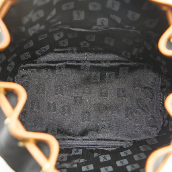 サンローラン YSLプレート ショルダーバッグ 巾着バッグ ブラック ブラウン PVC レザー レディース SAINT LAURENT 【中古】