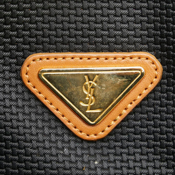 サンローラン YSLプレート ショルダーバッグ 巾着バッグ ブラック ブラウン PVC レザー レディース SAINT LAURENT 【中古】