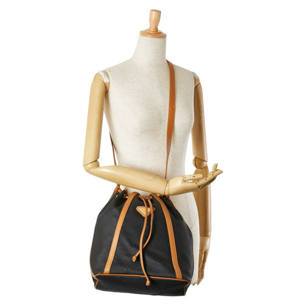 サンローラン YSLプレート ショルダーバッグ 巾着バッグ ブラック ブラウン PVC レザー レディース SAINT LAURENT 【中古】