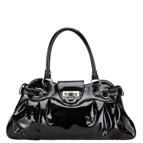 サルヴァトーレフェラガモ ガンチーニ ハンドバッグ AU-21/5370 ブラック パテントレザー レディース Salvatore Ferragamo 【中古】