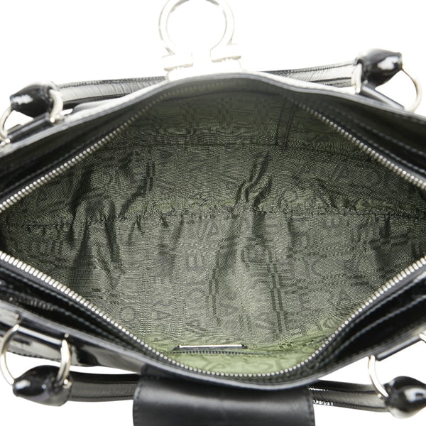 サルヴァトーレフェラガモ ガンチーニ ハンドバッグ AU-21/5370 ブラック パテントレザー レディース Salvatore Ferragamo 【中古】