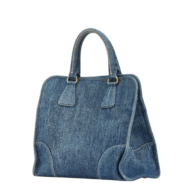 プラダ 三角ロゴプレート ハンドバッグ ショルダーバッグ 2WAY インディゴブルー デニム レディース PRADA 【中古】