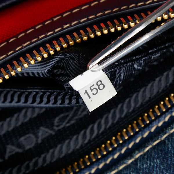プラダ 三角ロゴプレート ハンドバッグ ショルダーバッグ 2WAY インディゴブルー デニム レディース PRADA 【中古】