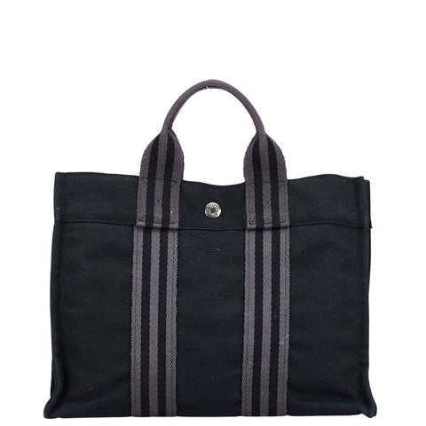 エルメス フールトゥPM ハンドバッグ トートバッグ ブラック キャンバス レディース HERMES 【中古】