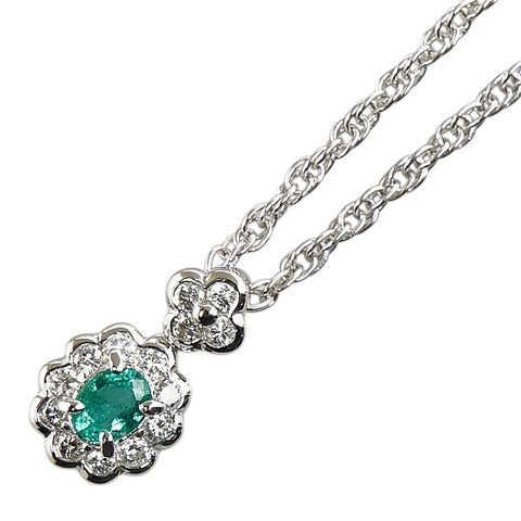 Pt900 プラチナ Pt850 プラチナ エメラルド0.20ct ダイヤ0.21ct プチ ネックレス レディース 【中古】