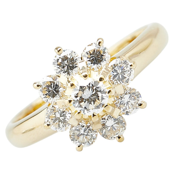 K18YG イエローゴールド ダイヤ0.15ct ダイヤ0.60ct フラワー 花 モチーフ リング 指輪 レディース 9.5号 【中古】