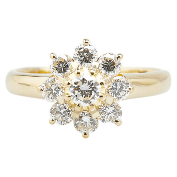 K18YG イエローゴールド ダイヤ0.15ct ダイヤ0.60ct フラワー 花 モチーフ リング 指輪 レディース 9.5号 【中古】