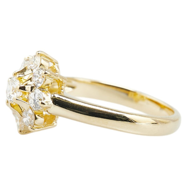 K18YG イエローゴールド ダイヤ0.15ct ダイヤ0.60ct フラワー 花 モチーフ リング 指輪 レディース 9.5号 【中古】