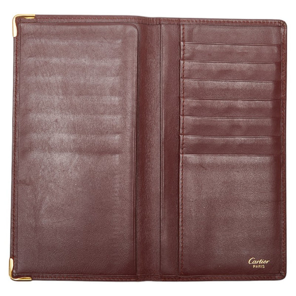 カルティエ マストライン 札入れ ワインレッド レザー レディース CARTIER 【中古】