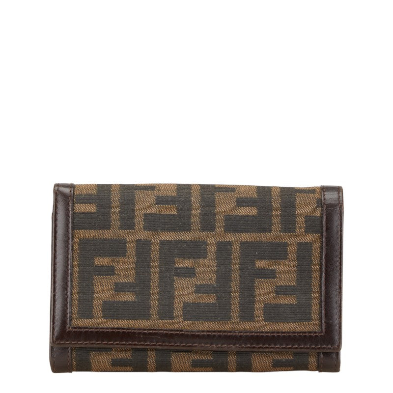 フェンディ ズッカ 二つ折り財布 ブラウン キャンバス レザー レディース FENDI 【中古】