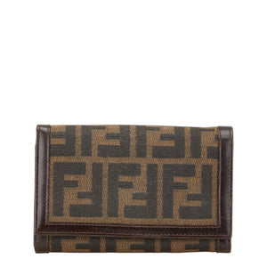 フェンディ ズッカ 二つ折り財布 ブラウン キャンバス レザー レディース FENDI 【中古】