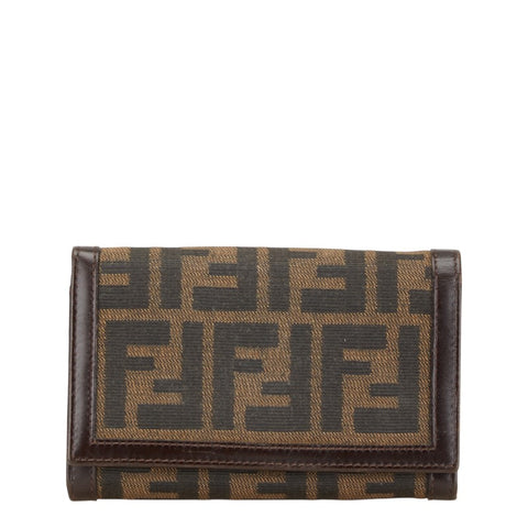 フェンディ ズッカ 二つ折り財布 ブラウン キャンバス レザー レディース FENDI 【中古】