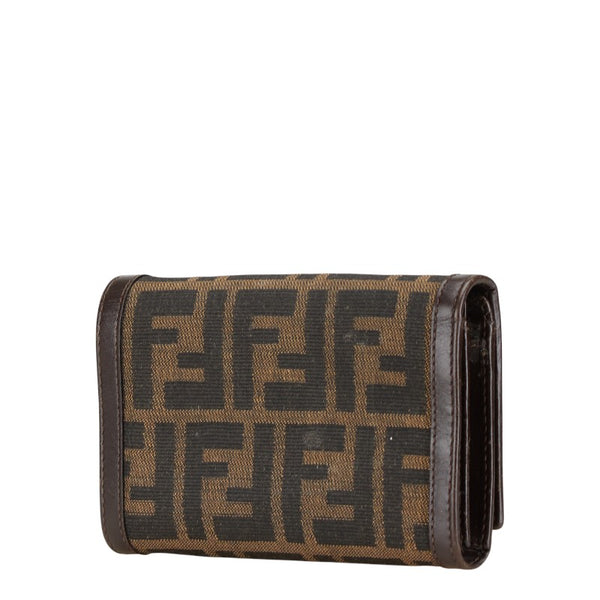 フェンディ ズッカ 二つ折り財布 ブラウン キャンバス レザー レディース FENDI 【中古】
