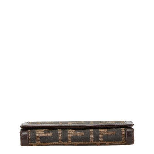フェンディ ズッカ 二つ折り財布 ブラウン キャンバス レザー レディース FENDI 【中古】