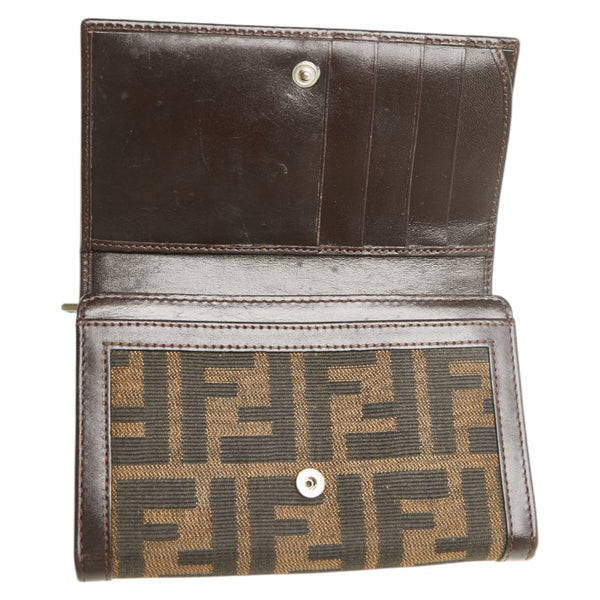 フェンディ ズッカ 二つ折り財布 ブラウン キャンバス レザー レディース FENDI 【中古】