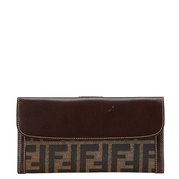 フェンディ ズッカ 長財布 01339 ブラウン キャンバス レザー レディース FENDI 【中古】
