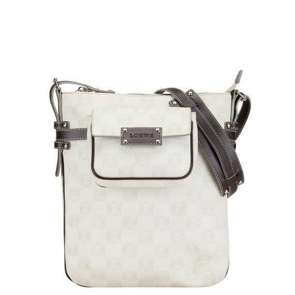 ロエベ アナグラム ショルダーバッグ ホワイト ブラウン PVC レザー レディース LOEWE 【中古】