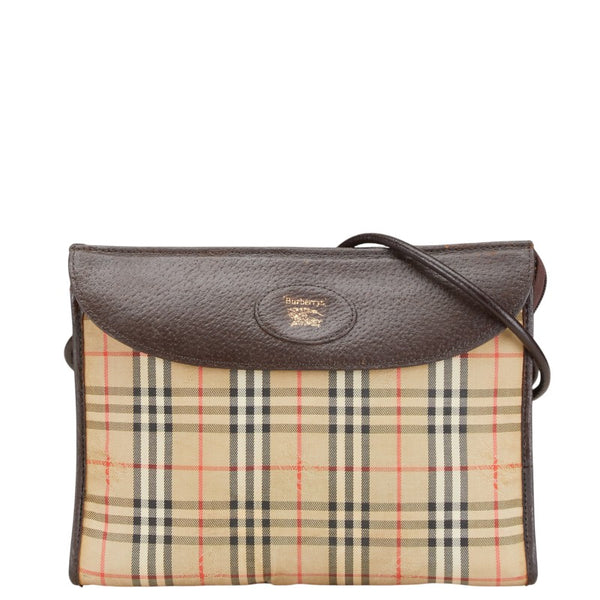 バーバリー ノバチェック シャドーホース ロゴ ショルダーバッグ ベージュ ブラウン キャンバス レザー レディース BURBERRY 【中古】