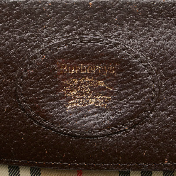 バーバリー ノバチェック シャドーホース ロゴ ショルダーバッグ ベージュ ブラウン キャンバス レザー レディース BURBERRY 【中古】