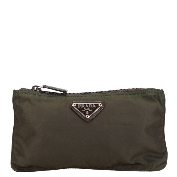 プラダ 三角ロゴプレート ポーチ 小物入れ カーキ ナイロン レディース PRADA 【中古】