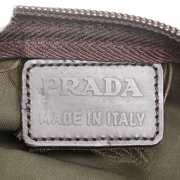 プラダ 三角ロゴプレート ポーチ 小物入れ カーキ ナイロン レディース PRADA 【中古】