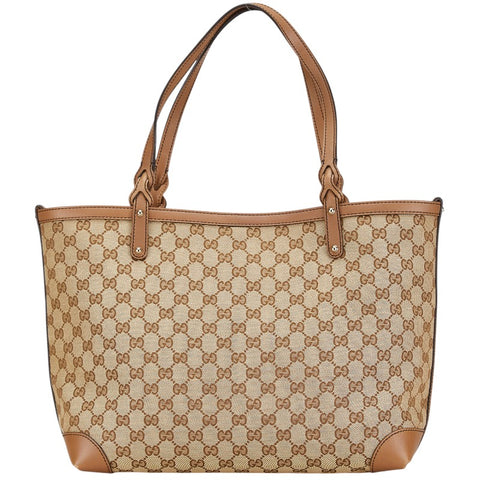 グッチ GGキャンバス トートバッグ ベージュ ブラウン キャンバス レザー レディース GUCCI 【中古】