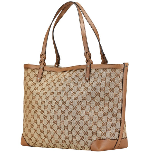 グッチ GGキャンバス トートバッグ ベージュ ブラウン キャンバス レザー レディース GUCCI 【中古】