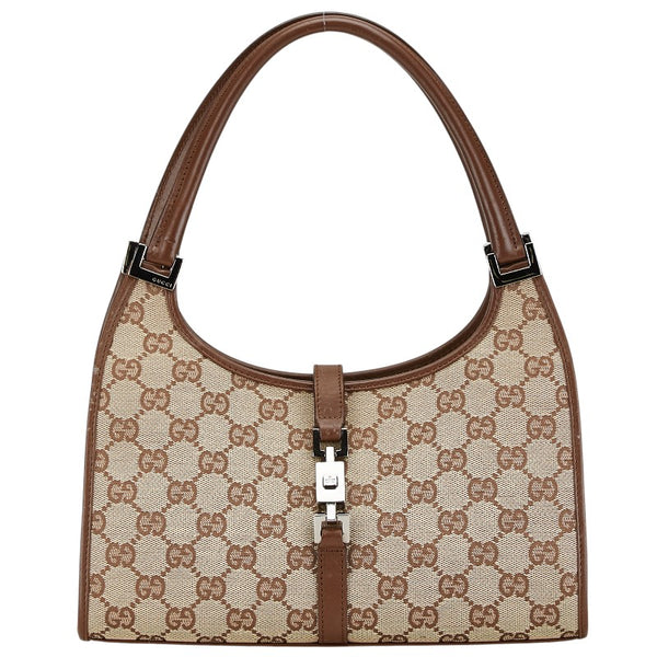 グッチ GGキャンバス ジャッキーライン ハンドバッグ ワンショルダーバッグ 002 1068 ベージュ ブラウン キャンバス レザー レディース GUCCI 【中古】