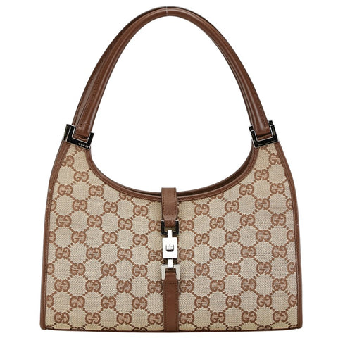 グッチ GGキャンバス ジャッキーライン ハンドバッグ ワンショルダーバッグ 002 1068 ベージュ ブラウン キャンバス レザー レディース GUCCI 【中古】