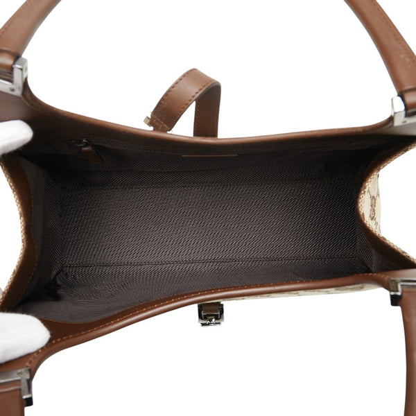 グッチ GGキャンバス ジャッキーライン ハンドバッグ ワンショルダーバッグ 002 1068 ベージュ ブラウン キャンバス レザー レディース GUCCI 【中古】