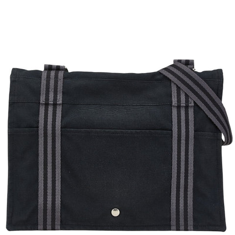 エルメス フールトゥ バサスMM ショルダーバッグ ブラック グレー キャンバス レディース HERMES 【中古】
