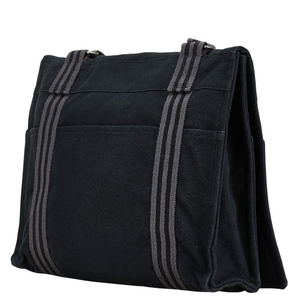 エルメス フールトゥ バサスMM ショルダーバッグ ブラック グレー キャンバス レディース HERMES 【中古】