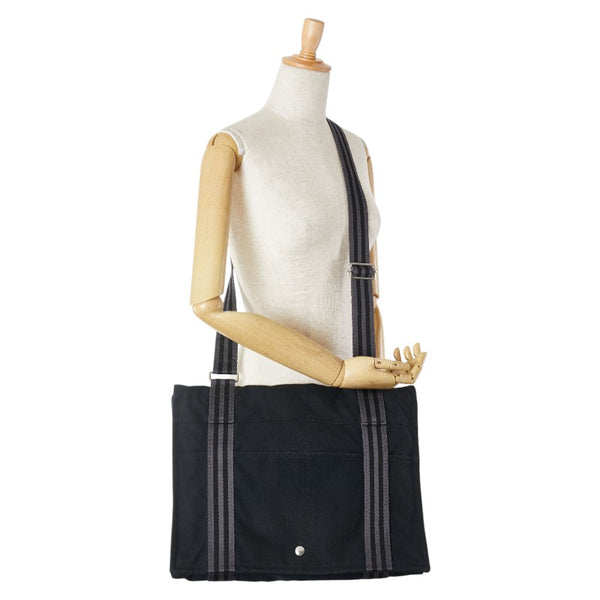 エルメス フールトゥ バサスMM ショルダーバッグ ブラック グレー キャンバス レディース HERMES 【中古】