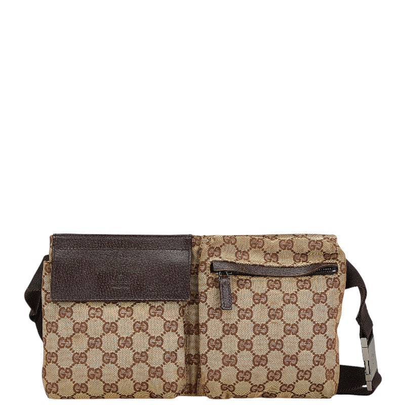 グッチ GGキャンバス ボディバッグ ウエストバッグ 28566 ベージュ ブラウン キャンバス レザー レディース GUCCI 【中古】