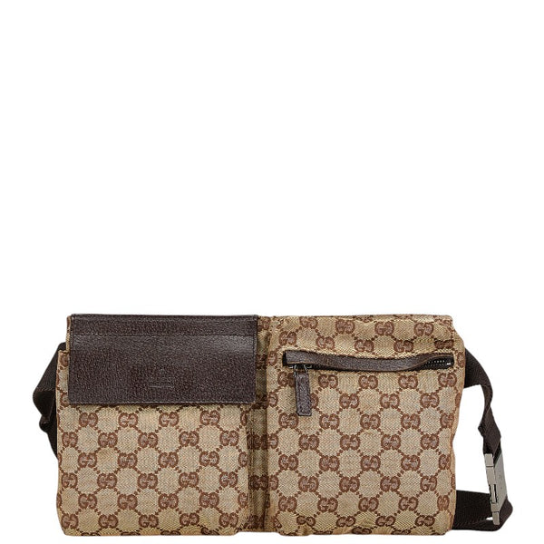 グッチ GGキャンバス ボディバッグ ウエストバッグ 28566 ベージュ ブラウン キャンバス レザー レディース GUCCI 【中古】