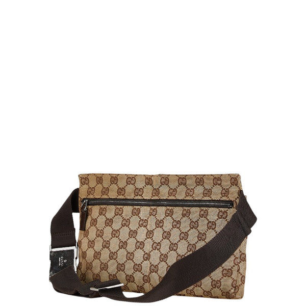グッチ GGキャンバス ボディバッグ ウエストバッグ 28566 ベージュ ブラウン キャンバス レザー レディース GUCCI 【中古】